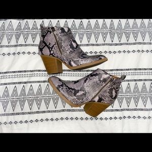 Faux snake print booties